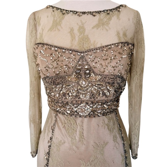 Sue Wong Gown NWT Embellished Long Sleeve Evening Dress Champagne Size 6 - Picture 2 of 11